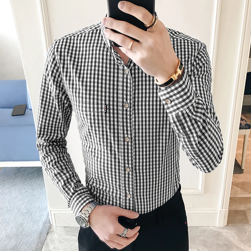 Модная мужская Повседневная рубашка с длинным рукавом и принтом, приталенная мужская деловая рубашка, брендовая мужская мягкая удобная одежда - Цвет: Черный