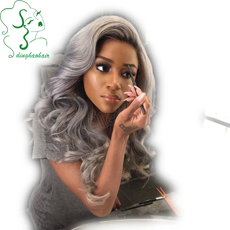 Best Brazilian gray human hair wigs full lace wavy silver gray glueless
