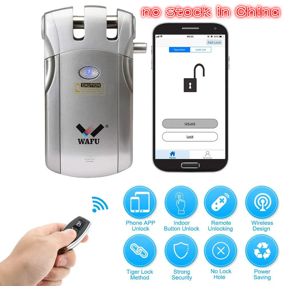 

Wafu 018 Electric Bluetooth Door Lock Wireless Control With Remote Control Open & Close Smart Lock Security Door Easy Installing
