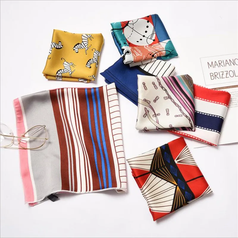Satin Silk scarf women 50x50 new 2018 small squares Joker decorative multi-functional hair ribbon Women scarves choker neck tie