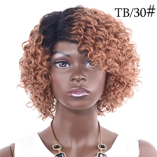 Шоколадные Человеческие волосы Remy, не кружевные парики, кудрявые короткие волосы Bob для черных женщин, Remy человеческие волосы, бразильские Кудрявые Парики - Цвет волос: F2/30