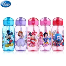 Taza de plástico para niños de Mickey mouse de dibujos animados de Disney de 450 ml, taza de paja para estudiantes, botella de agua para chico a prueba de fugas, nueva