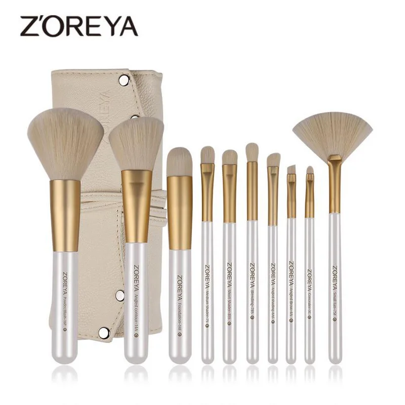 

ZOREYA 10pcs Makeup Brush Set Blending Foundation Powder Blush Concealer Eyeshadow Eyebrow Fan Brush Professional Makeup Brushes