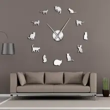 Silhouette Cats Wall Art Kittens DIY Giant Wall Clock Playful Cats Big Needle Kitty Girl Room Large Wall Watch Feline Fan Gift