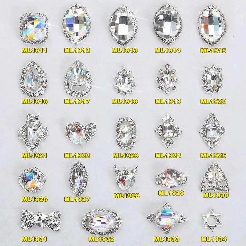 

100PCS/lot 3D Nail Jewelry Charms Silver Frame + Crystal AB Nail Art Rhinestones Gems Glitter Alloy Decor Accessories 1911-1934#