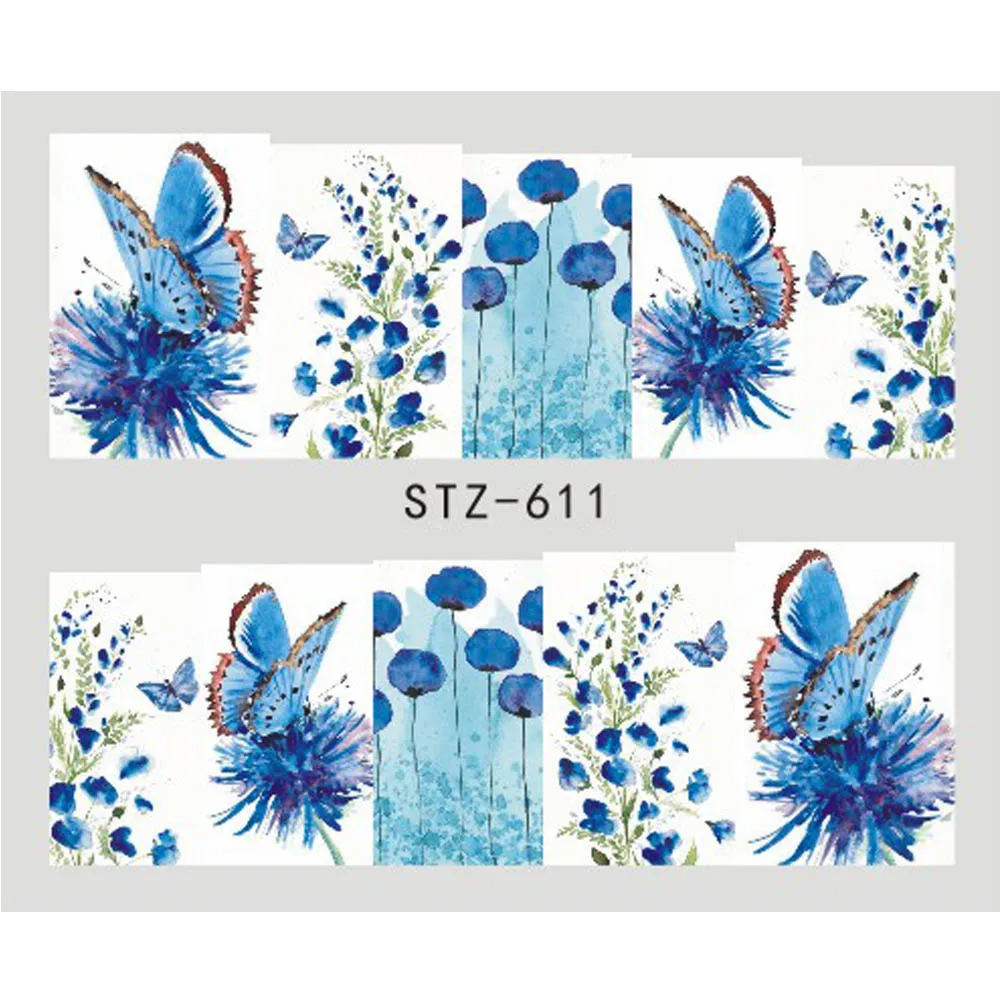 1 лист водяные наклейки для ногтей художественные наклейки цветы мультфильм дизайн водяные знаки передача красный красочный Маникюр SASTZ501-512 - Цвет: STZ611