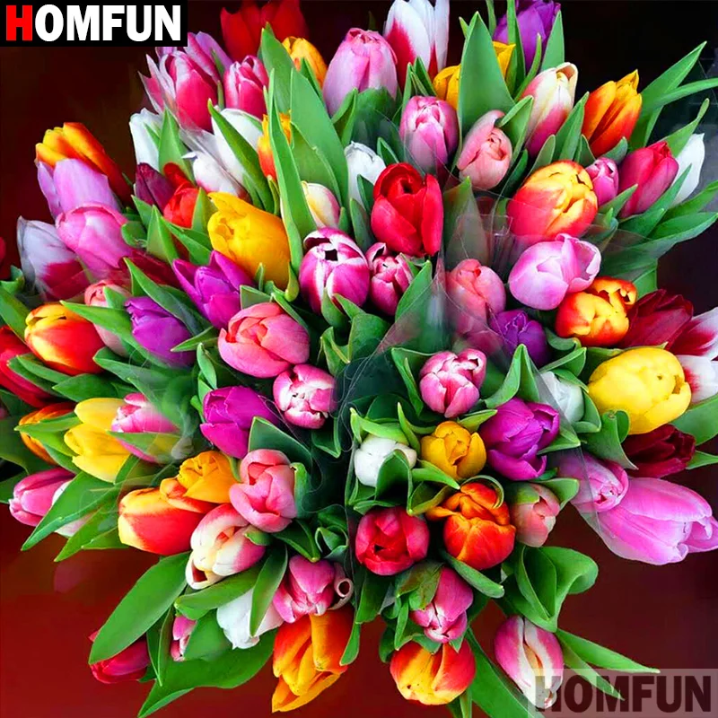 

HOMFUN Full Square/Round Drill 5D DIY Diamond Painting "Colored tulips" 3D Diamond Embroidery Cross Stitch Home Decor A19751
