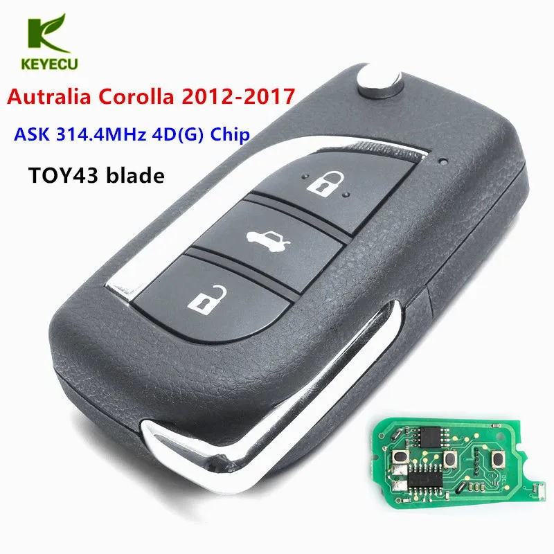 

KEYECU Replacement New Upgraded Remote Key Fob 314.4MHz 4D72 for Australian Toyota Corolla 2012 2013 2014 2015 2016 2017