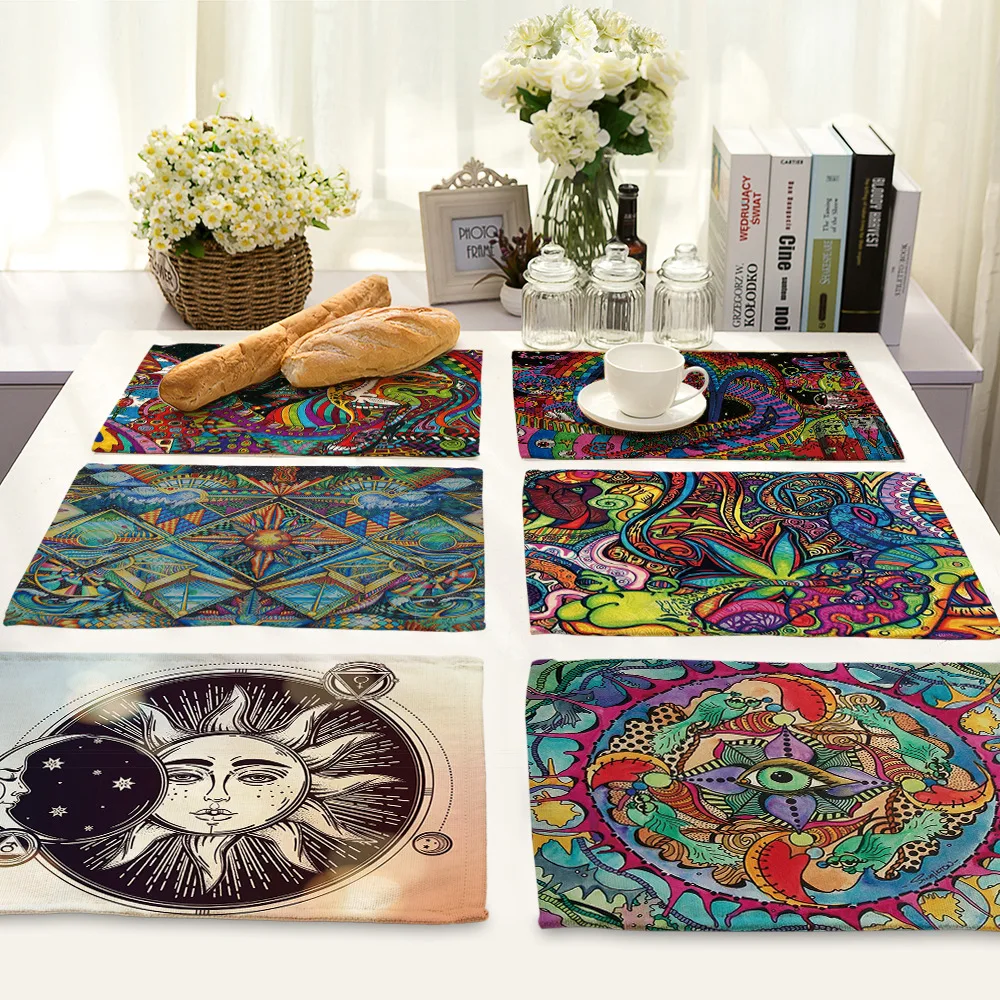 

Indian Mandala Pattern Table Placemats Cotton Linen Placemat for Dining Table Nordic Style Tea Party Decorations Kitchen Cup Mat
