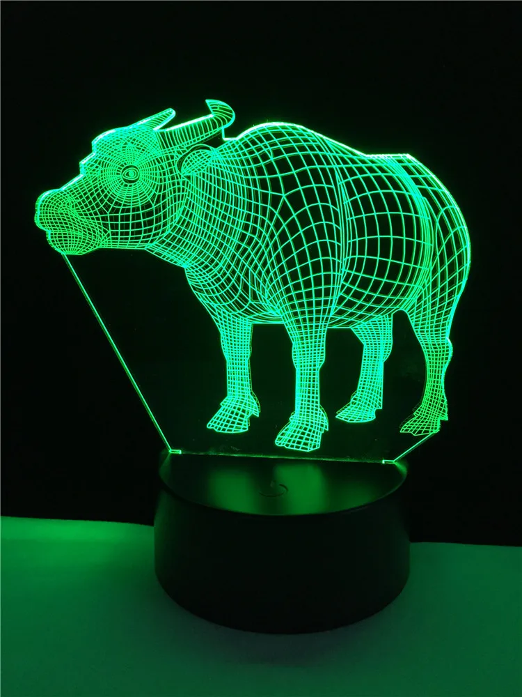 Новинка 3D Корова Buffalo 7 цветов сменный светодиодный ночник с USB многоцветная Ночная лампа новогодние подарки Новинка подарки