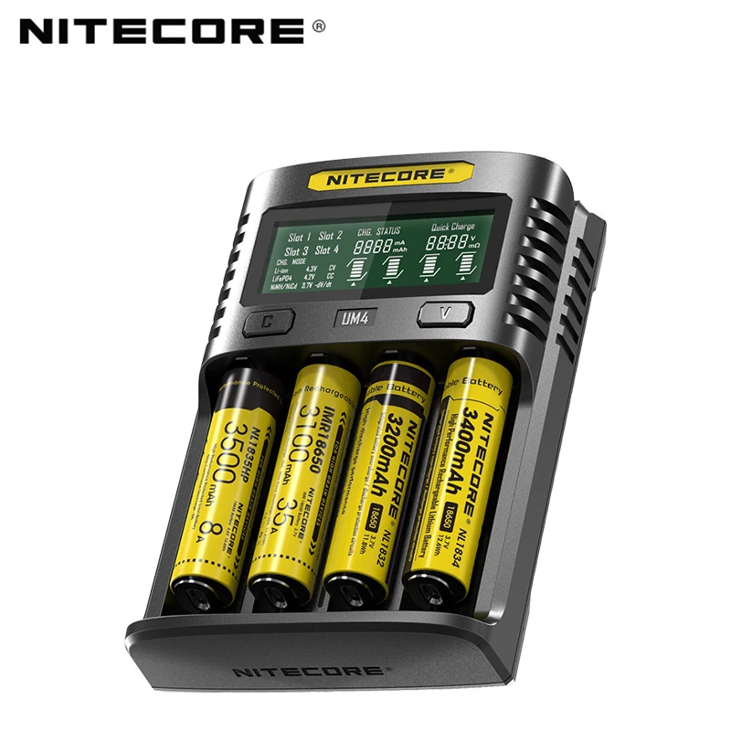 Ограниченное по времени предложение Оригинальное Nitecore UM4 USB четырехслотовое QC зарядное устройство интеллектуальная схема глобальная страховка Li-Ion AA 18650 зарядное устройство