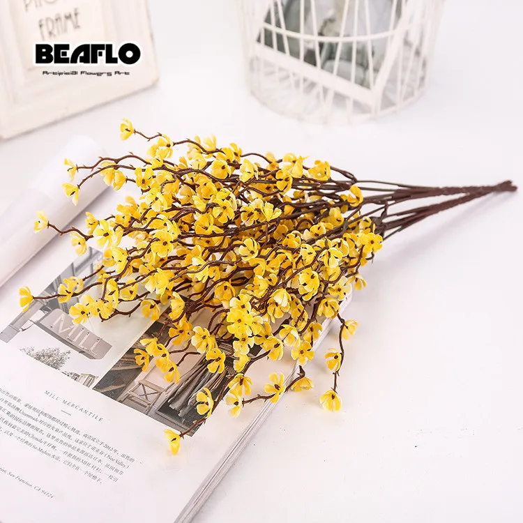1 пучок пластиковых искусственных цветов, цветок сливы, Шелковый цветок для дома, свадьбы, декоративная флористика - Цвет: Yellow