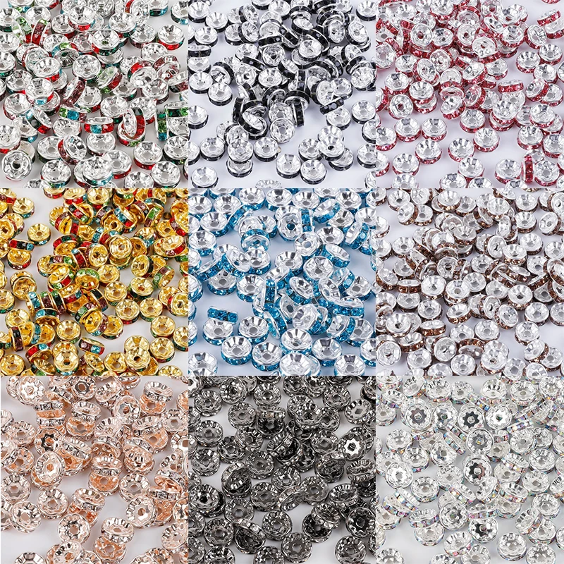 

Iron/Copper 50pcs/lot 6 8mm Gold Silver Color Rhinestone Rondelles Crystal Loose Spacer Beads for DIY Jewelry Making Accessories