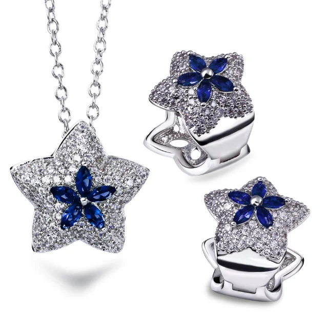 Star Shape Pendant Chain Necklace Clip earrings Color Stones