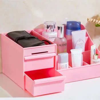 

Hot Sales PP plastic Double drawer cosmetic storage box desktop remote control for home decor organization storage
