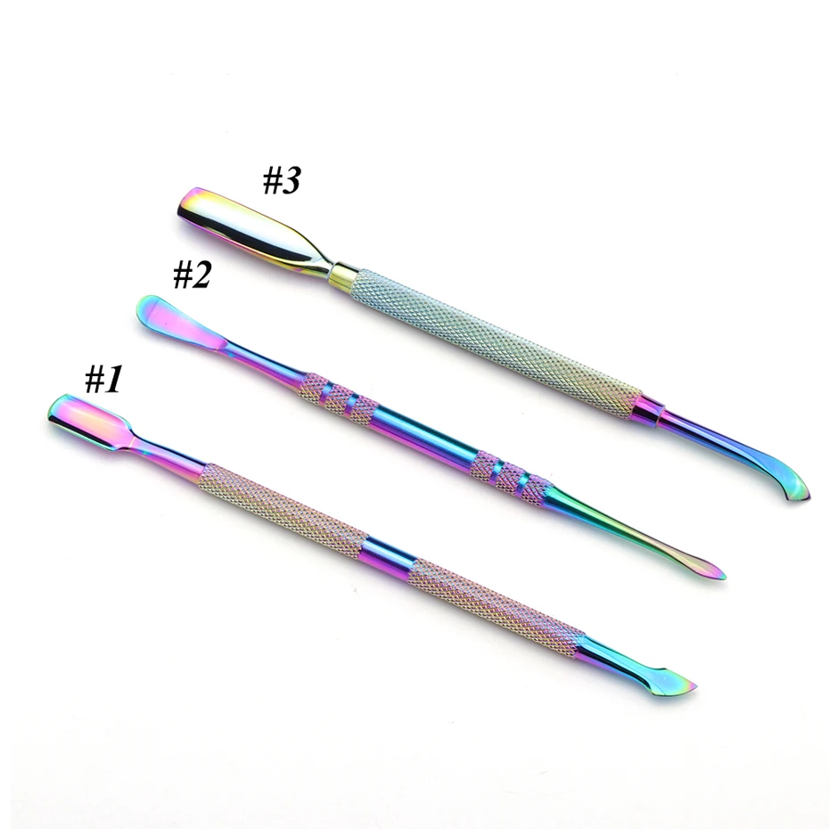 1pcs Chameleon Stainless Steel Cuticle Nail Pusher Rainbow Double Sided UV Gel Dead Skin Removal Sticks Manicure Care Tool LA062 (2)