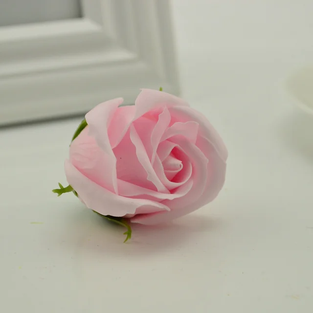 5Pcs 5x6cm Cheap Soap Rose Head Romantic Wedding Valentine's Day Gift Decoration Family Banquet Clip Art Artificial Flowers Light powder