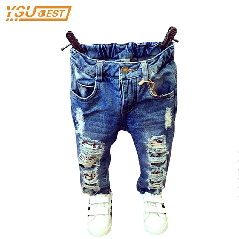 

1-7Yrs Baby Boys Girls Broken Hole Pants Trousers 2019 Fashion Jeans Boy Girl Denim Pants Casual Ripped Jeans Children Clothing