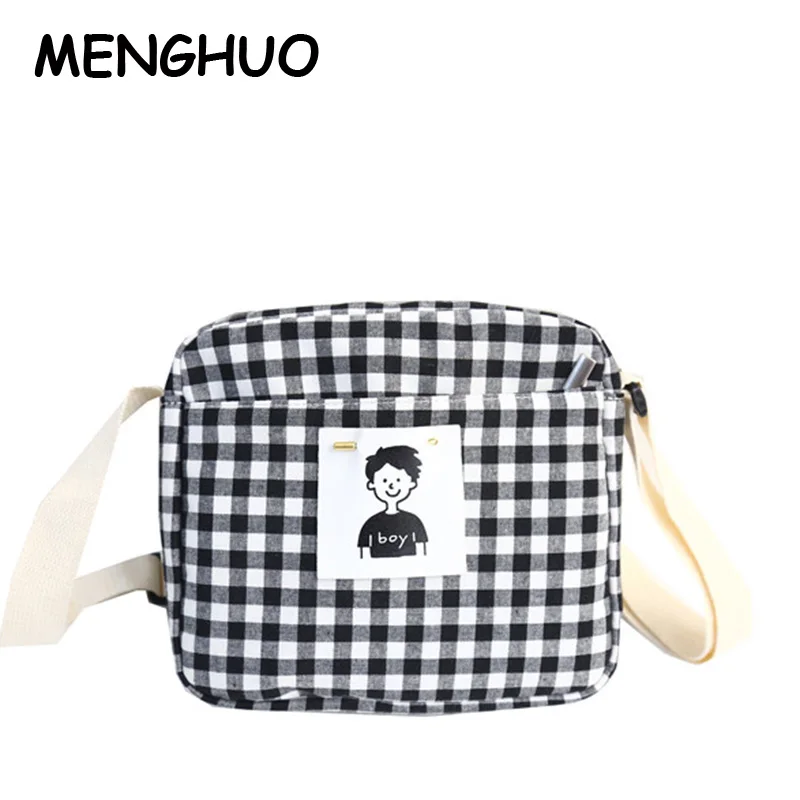

Menghuo Canvas Plaid Small Square Bag Female New Fashion High Quality Casual Wild Shoulder Messenger Bag