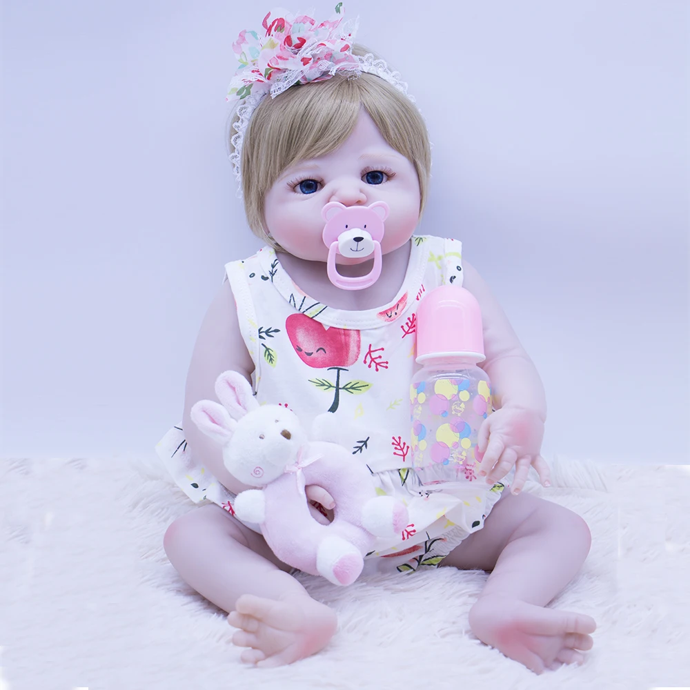 

55cm Bebes Reborn Dolls Real Full Silicone Baby Doll with Plush toy blond Alive princess Baby Dolls As Girls Playmates gift toy