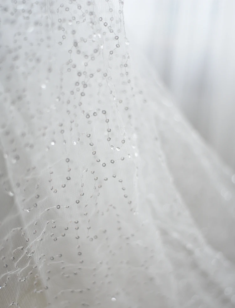 Latest Design Off White Tulle Sequins Lace Fabric For