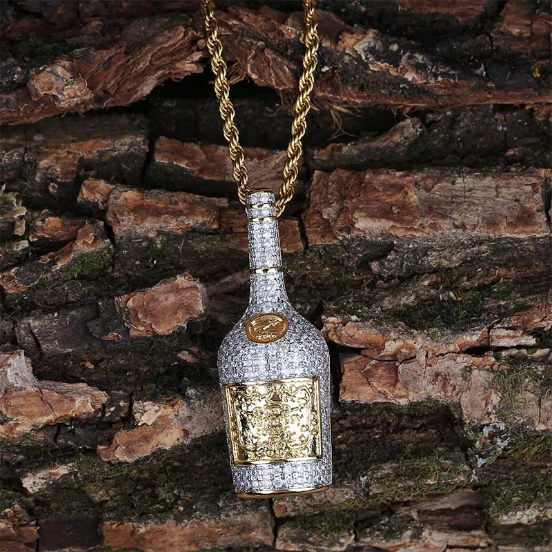 Ожерелье с подвеской в виде бутылки шампанского, мужские талисманы, ювелирные изделия с теннисной цепочкой, золотые Серебристые цепи, ожерелье в стиле хип-хоп, ювелирное изделие, подарок