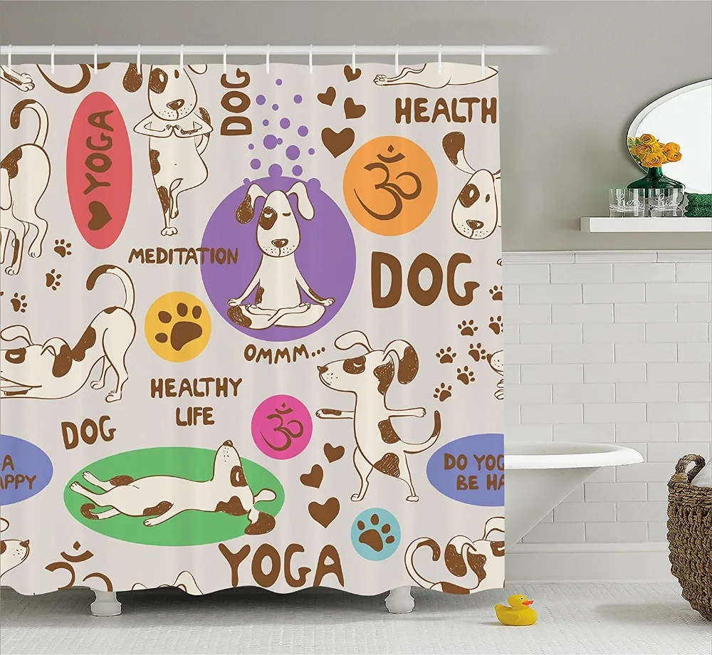 

Shower Curtain Funny Cartoon Dog Doing Yoga Position Bending Stretching Fit Printing Waterproof Mildewproof Polyester Fabric