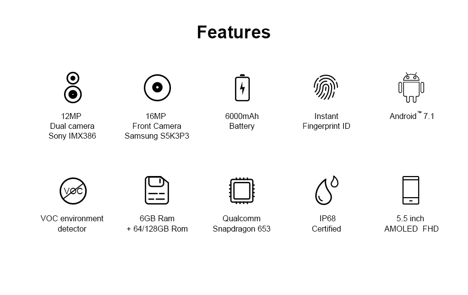 Официальный AGM X2 5," 4G смартфон 6G+ 64G/128GB Android 7,1 мобильный телефон IP68 Водонепроницаемый Восьмиядерный 6000mAhNFC VOC