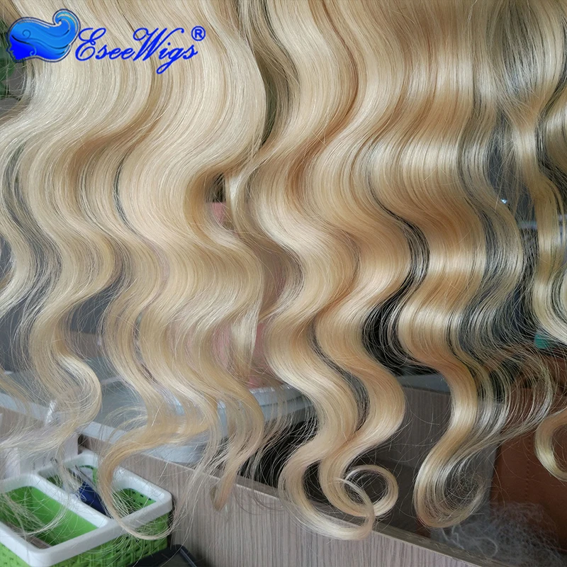 Eseewigs блондинка 613 13X4 кружева фронтальные волнистые перуанские Волосы remy прозрачного кружева фронтальные застежка для волос Выбеленные узлы