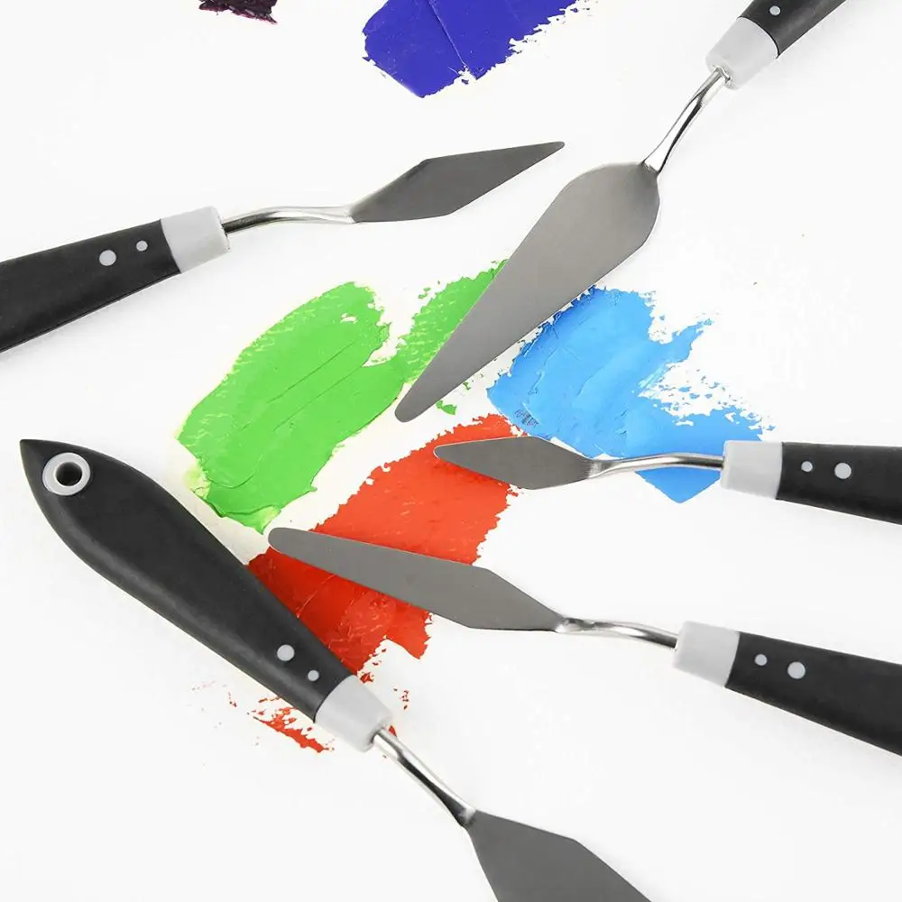 5 шт. палитра Набор ножей с резиновой ручкой Мягкая Ручка скребок из нержавеющей стали для рисования, искусства и школы
