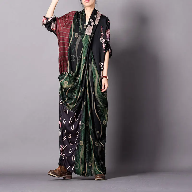 

Spring and summer dress new arrival original silk printed casual personality fashion stitching chest cross fishtail tide dress