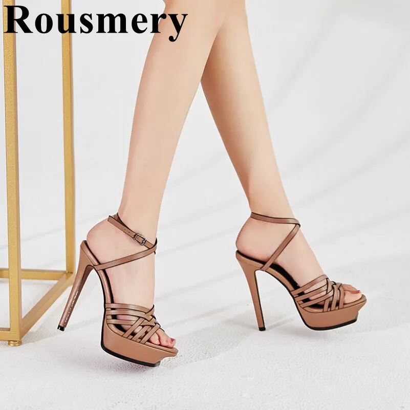 

2019 Newest Summer Platform Decoration Sexy Thin high Heel And Open Toe Buckle Strap Narrow Band Fashion Women Sandals