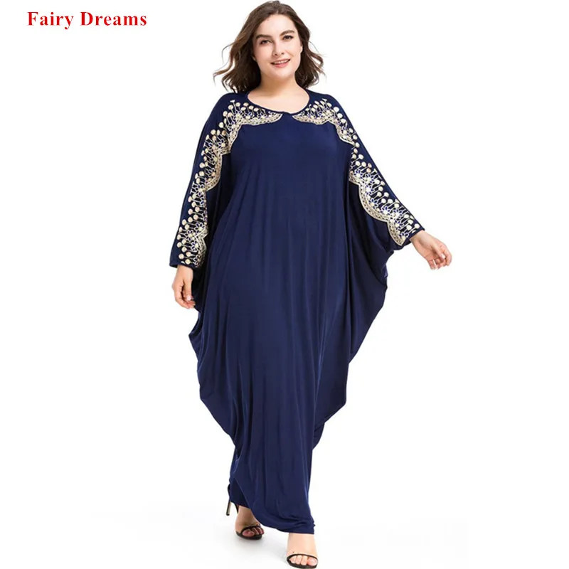 Долго мусульманское платье Летучая мышь рукава свободные Исламская Abayas Дубай