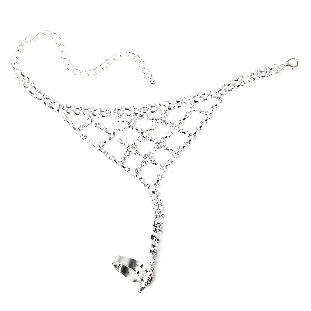 

Adjustable Rhinestone Hand Bracelet Chain with---Silver