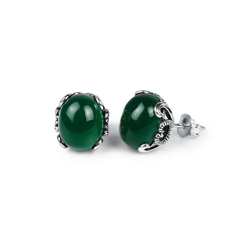 JIASHUNTAI, Ретро стиль,, 925 пробы, серебряные серьги для женщин, Ретро стиль, халцедон, рубин, драгоценный камень, серьги-гвоздики, ювелирное изделие для женщин - Цвет камня: Green