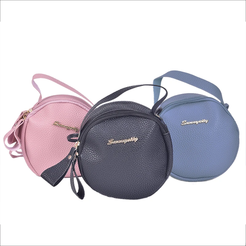 2019 New Fashion Circular Handbag PU Leather Lady Crossbody Bag Women Bag Simple Design Messenger Bag
