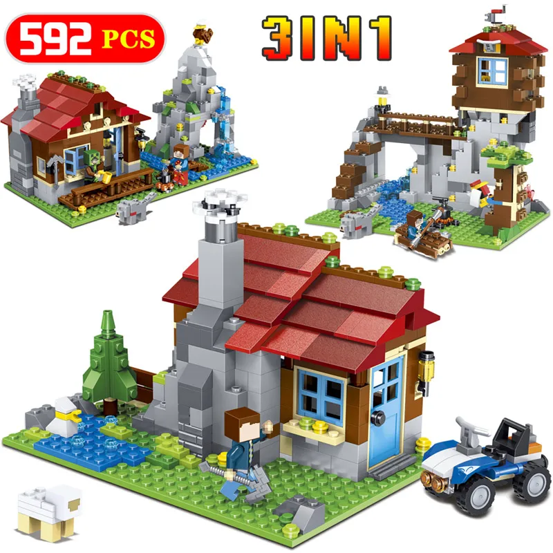 

My World Mountain Building Blocks Lodge Mine World Technic Construction Toys Compatible LegoINGlys Minecrafter Toy For Kid
