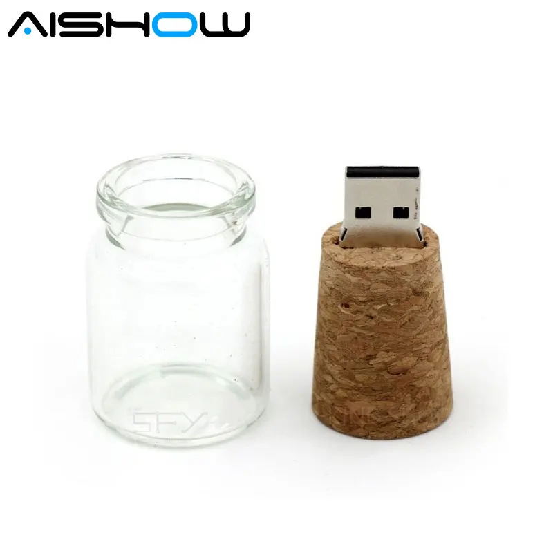 Glass Bottle with Cork USB Flash Drive (Transparent) 100 Full Capacity