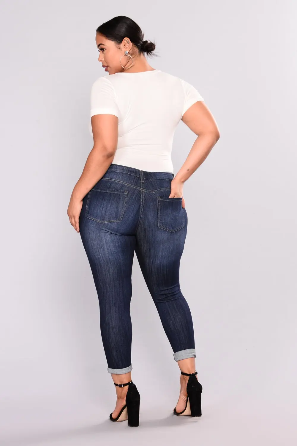 Skinny Jeans Rip Butt Lift Plus Size Mid Waist Destroyed