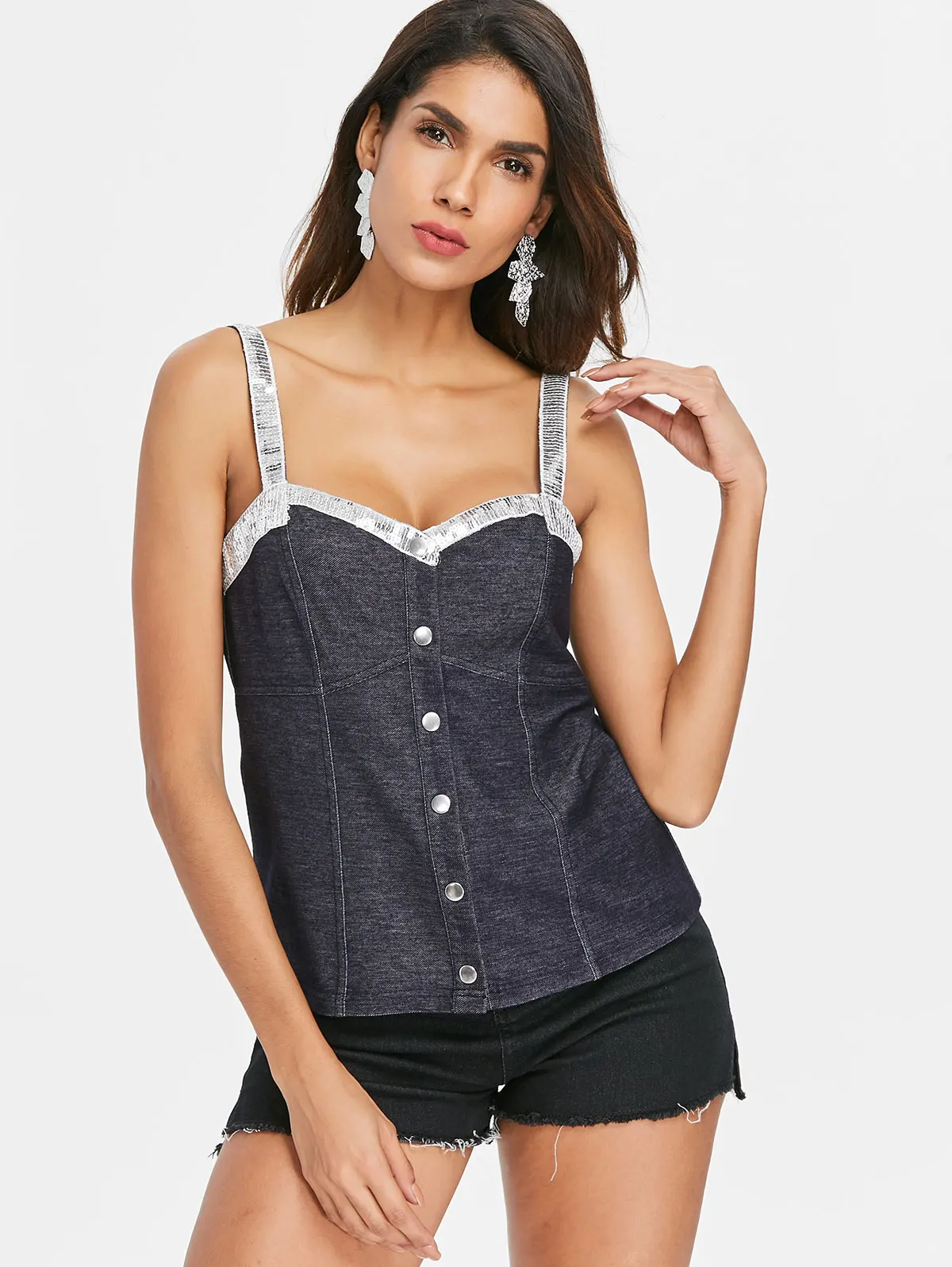 Kenancy Sequins Denim Tank Topin Camis from Women's Clothing on