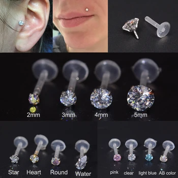 

1 Pc Lip Labret Prong Piercing Setting Zircon Tragus Cartilage Flexible Bioplastic Labret Monroe Lip Ring Piercing Jewelry 16G