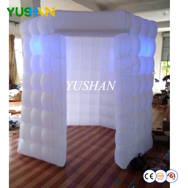 Octagon Inflatable Photo booth Tent Portable Photo Booth with LED bulbs lights With Black& white curtain cover wedding backdrop