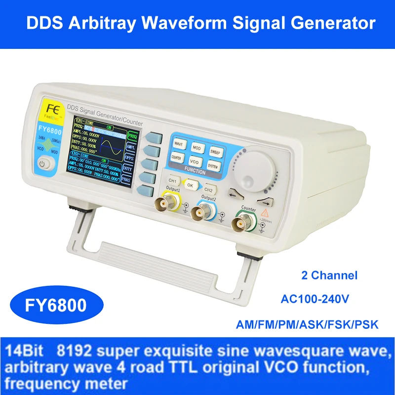 

Digital DDS Dual channel Function Signal/Arbitrary Waveform Generator 250MSa/s 14bits Frequency Meter Modulation FY6800 60MHz