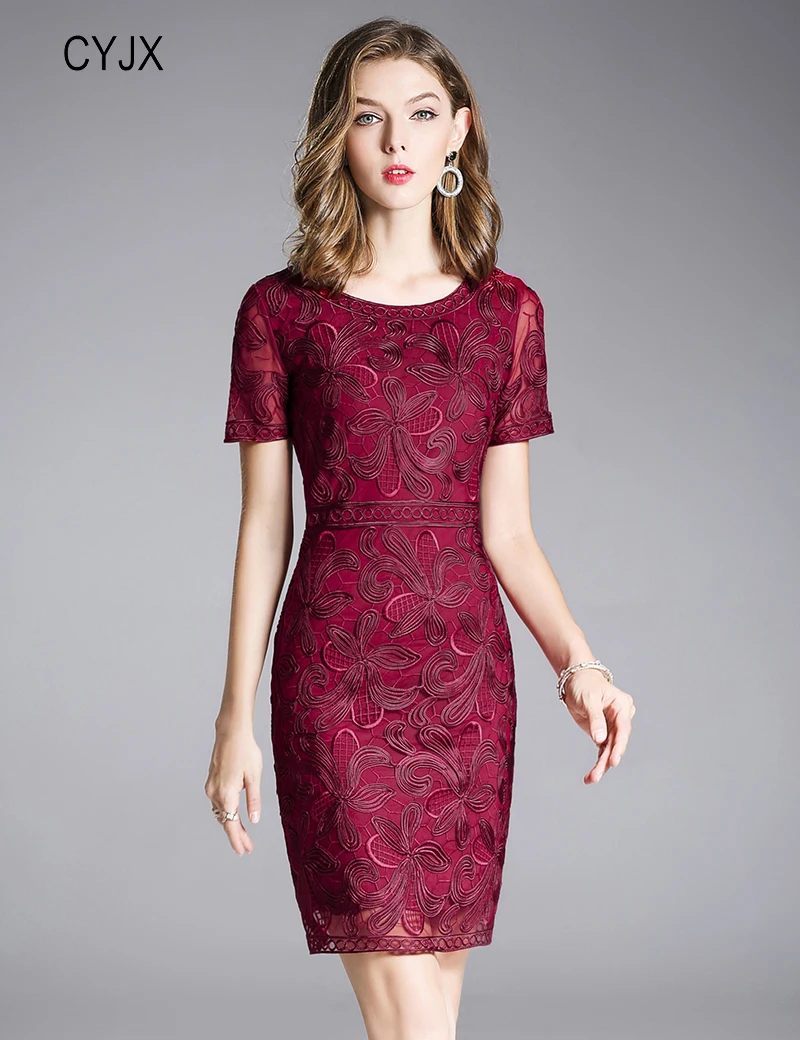 Embroidery Luxury Women Sheath Dress Round Neck Dresses 01SY043-in ...
