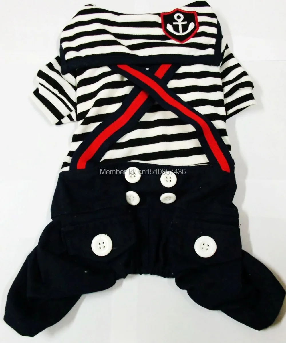 

New Black Button Decoration Navy Style Striped Pet Dogs Dress Coat Free Shiping By CPAM Dogs Clothing