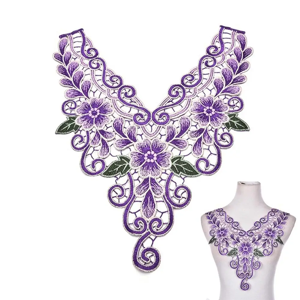 

40# Women Ethnic Embroidered Floral Neckline Neck Collar Trim Clothes Sewing Patch DIY Craft Embroidered Floral Collar