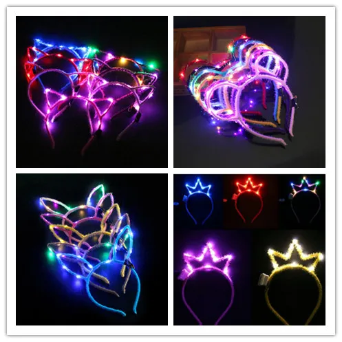 

12pcs/lot Crown Cat Bunny Glowing LED Party Costume Light Cheer-up Flashing Headband Kids Adults Birthday Festival Party Favors