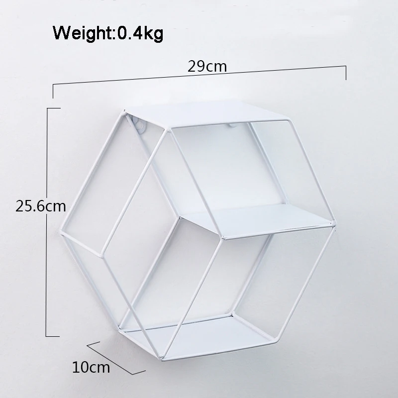 WHISM стильная настенная полка для украшения дома шестигранные железные художественные полки для настенной полки крючки для органайзера на стене Etagere росписи - Цвет: White