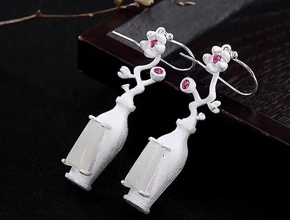 

Sterling S925 925 silver Drop Dangle Earrings bottle shape for woman earring trendy 55MM