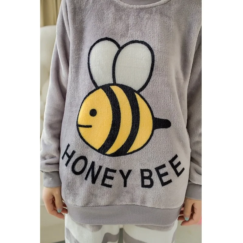 grey cartoon prints flannel pijama feminino 1